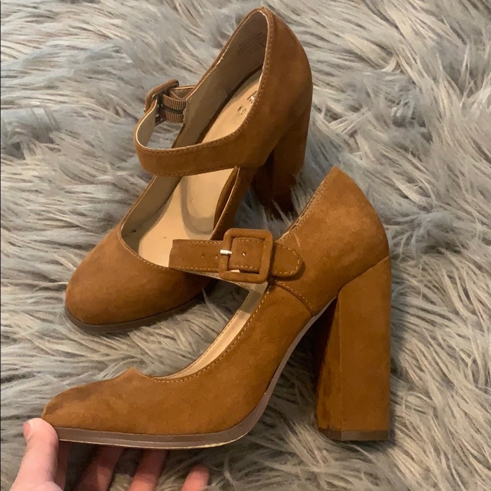 Suede Brown Block Heels